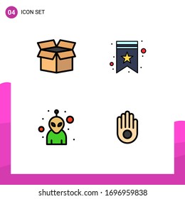 4 Filledline Flat Color concept for Websites Mobile and Apps box; monster; bookmark; tag; hand Editable Vector Design Elements