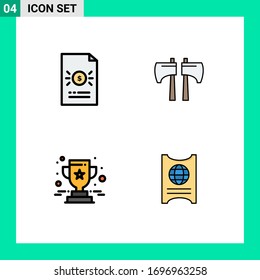 4 Filledline Flat Color concept for Websites Mobile and Apps banking; achievement; file; chop; prize Editable Vector Design Elements