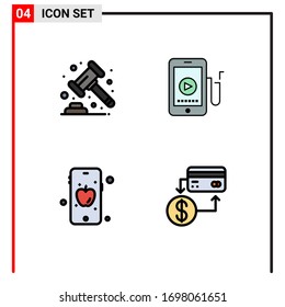 4 Filledline Flat Color concept for Websites Mobile and Apps auction; apple; banking; cell; accounting Editable Vector Design Elements