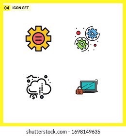 4 Filledline Flat Color concept for Websites Mobile and Apps world; donation; gear; settings; funds Editable Vector Design Elements