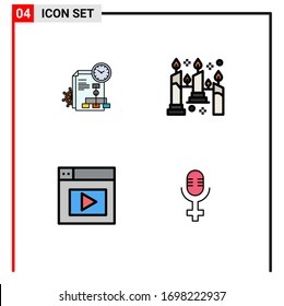 4 Concepto de color plano de línea llena para el tiempo de los sitios web móviles y aplicaciones; diseño; negocios; llama; elementos de diseño de vectores editables por micrófono