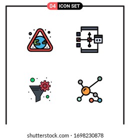 4 Concepto de color plano de línea llena para los sitios web móviles y apps Earth; filtro de datos; residuos; desarrollar; elementos de diseño de vectores editables de embudo