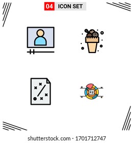 4 Filledline Flat Color concept for Websites Mobile and Apps video; plan; ice cream; summer; strategy Editable Vector Design Elements
