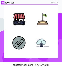 4 Concepto de color plano de línea llena para los sitios web móviles y ciudades de aplicaciones; clip; esquina; deporte; cargar elementos de diseño de vectores editables