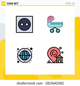 4 Concepto de color plano de línea de relleno para los apartamentos Websites Mobile y Apps; cochecito; luz; bebé; elementos de diseño de vectores editables por Internet