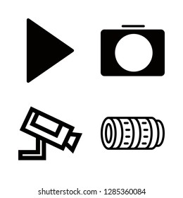 4 film icons with telephoto lens and video camera in this set