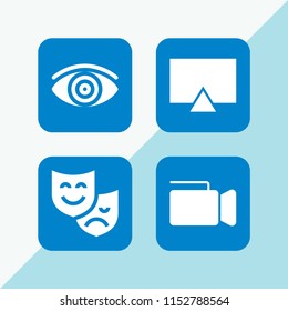 4 film icons in vector set. tv, theater, video camera and focus illustration for web and graphic design