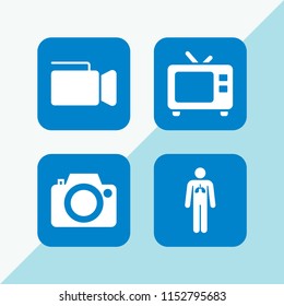 4 film icons in vector set. pulmonary, video camera, tv and photo camera illustration for web and graphic design