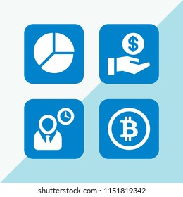 4 finance icons in vector set. savings, director, equal and bitcoin illustration for web and graphic design