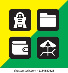 4 finance icons in vector set. wallet, r d, folder and umbrella illustration for web and graphic design