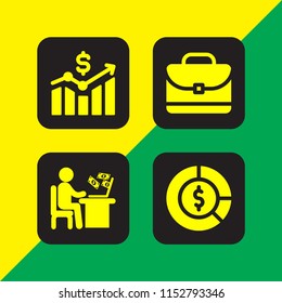 4 financial icons in vector set. business and finance, chart, money and portfolio illustration for web and graphic design