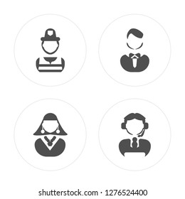 4 Firefighter, Woman, Businessman, Telemarketer modern icons on round shapes, vector illustration, eps10, trendy icon set.