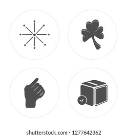 4 Fireworks, Punch, Clover, Box modern icons on round shapes, vector illustration, eps10, trendy icon set.