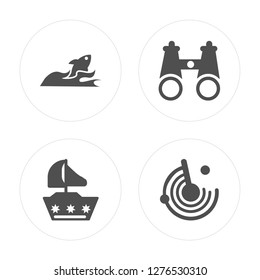 4 Fish, Sailboat, Binoculars, Radar modern icons on round shapes, vector illustration, eps10, trendy icon set.