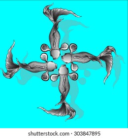 4 fishes cross isolated