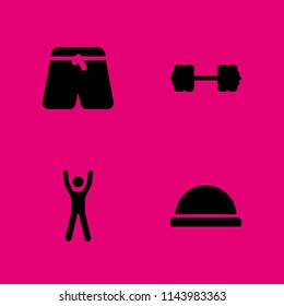 4 fit icon set with exercise, sports pants and bosu ball vector illustration for graphic design and web