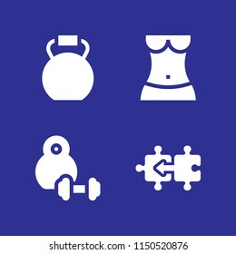 4 fit icons in vector set. body, puzzle, dumbell and kettlebells illustration for web and graphic design