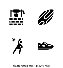 4 fitness icon set with well, exercises and skimboard vector illustration for graphic design and web