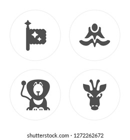 4 Flag, Circus Lion, Dress, Giraffe modern icons on round shapes, vector illustration, eps10, trendy icon set.