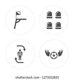 4 Flag, Player, Seats, Ball modern icons on round shapes, vector illustration, eps10, trendy icon set.