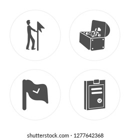 4 Flag, Treasure, Passed modern icons on round shapes, vector illustration, eps10, trendy icon set.