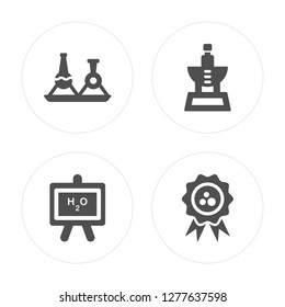 4 Flask, Blackboard, Scale, Award modern icons on round shapes, vector illustration, eps10, trendy icon set.