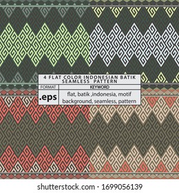 4 Flat Color Indonesian Batik Seamless Pattern. Ready To Use And Ready To Print. 