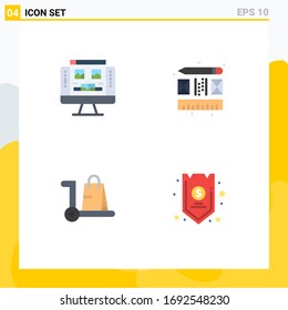 4 Flat Icon concept for Websites Mobile and Apps gallery; market; screen; layout; cart Editable Vector Design Elements
