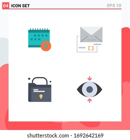 4 Concepto de icono plano para los sitios web móviles y calendario de aplicaciones; correo; dinero; fijación; elementos de diseño de vectores editables de archivos
