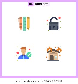 4 Flat Icon concept for Websites Mobile and Apps tools; employee; items; padlock; office Editable Vector Design Elements