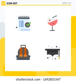 4 Concepto de icono plano para la comprobación de sitios web móviles y aplicaciones; bolsa; marca; vaso de zumo de frutas; elementos de diseño de vectores editables de escuela