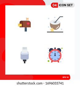 4 Flat Icon concept for Websites Mobile and Apps mail box; cable; letter; water; connector Editable Vector Design Elements