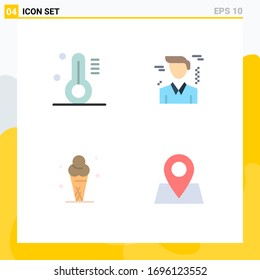 4 Flat Icon concept for Websites Mobile and Apps temperature; cone; business; ice cream; pointer Editable Vector Design Elements