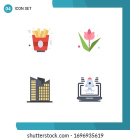 4 Flat Icon concept for Websites Mobile and Apps fast food; skyscraper; decoration; plant; rocket Editable Vector Design Elements
