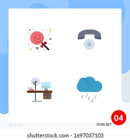 4 Flat Icon concept for Websites Mobile and Apps candies; place; telephone; comfort; nature Editable Vector Design Elements