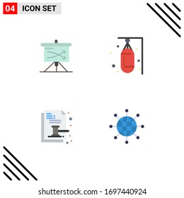 4 Concepto de icono plano para sitios web móviles y aplicaciones estratégicas; deportes; planificación; boxeador; materiales de subasta Elementos de diseño de vectores editables