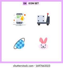 4 Flat Icon concept for Websites Mobile and Apps mobile; planet; forklift; truck; bynny Editable Vector Design Elements