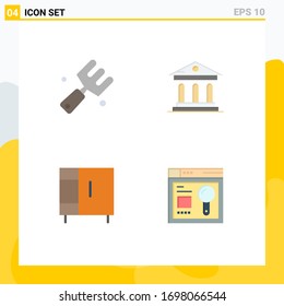 4 Flat Icon concept for Websites Mobile and Apps agriculture; home; fork; campus; wardrobe Editable Vector Design Elements