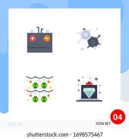 4 Flat Icon concept for Websites Mobile and Apps battery; garland; electricity; molecular; saint patrick Editable Vector Design Elements