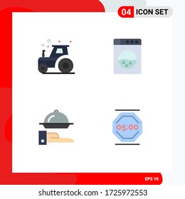 4 Concepto de icono plano para la agricultura de Websites Mobile y Apps; servir; tractor; alimentos; resto de elementos editables de diseño de vectores