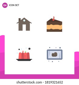 4 Flat Icon concept for Websites Mobile and Apps address; cake; buildings; drink; jelly Editable Vector Design Elements