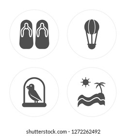 4 Flip flops, Parrot, Hot air balloon, Sea modern icons on round shapes, vector illustration, eps10, trendy icon set.