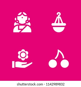 4 floral icon set with flower, indian and pot vector illustration for graphic design and web