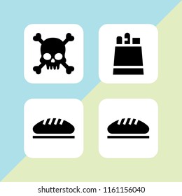 4 flour icons in vector set. bread and human skull with crossed bones silhouette illustration for web and graphic design