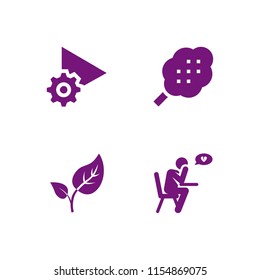 4 flower icons in vector set. cotton, setup, budding leaves and sorrow illustration for web and graphic design