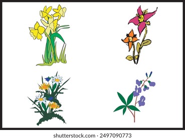 4 VECTOR de la FLOR utilizado para el diseño de la camiseta + arte de cerámica + arte textil etc