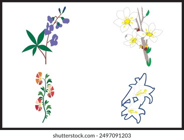 4 FLOWER VECTOR used for t shirt design + ceramic art + textile art etc