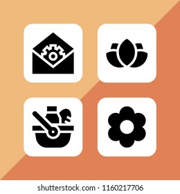 4 flowers icons in vector set. flower, picnic and letter illustration for web and graphic design