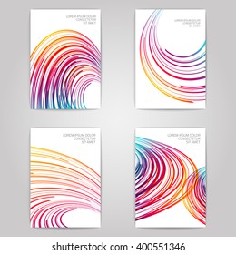 4 flyers on gray background. With colorful wave design. Vector layout.