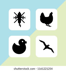 4 flying icons in vector set. helicopter and bird illustration for web and graphic design